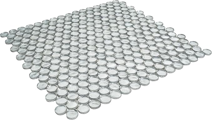 Glass Penny Round 1.03 sq ft/Piece Pack of 1,Silver Penny Round Mosaic Glass Tile – 12.2 x 12.2 Inch - Luxurious Design for Bathroom Walls, Kitchen Backsplash, Shower Walls - Elegant Wall Décor