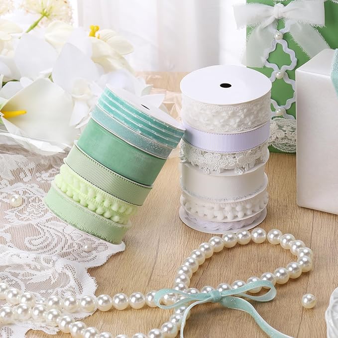 LaRibbons White Ribbons for Crafts 6 Rolls 27.5 Yards TTL Thin Ribbon for Sewing Wedding Gift Wrapping Home Decor