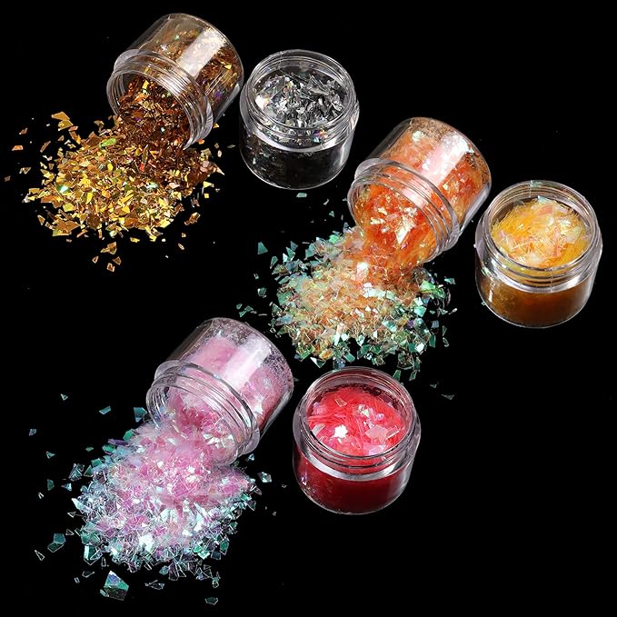Allstarry 12 Colors Mermaid Nail Chunky Glitter Ultra-Thin Fluorescent Glass Paper Irregular Iridescent Sequin Flakes Glitters Sticker for Nails Art Decoration Hair Eyes Face Body DIY Craft