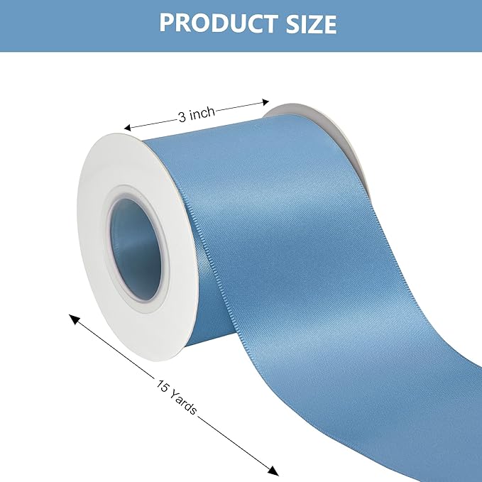 Dusty Blue Satin Ribbon 3 Inch X 15 Yards Solid Color Double Faced Ribbons Perfect for Crafts Wedding Decor Bow Making Arts Sewing and More
