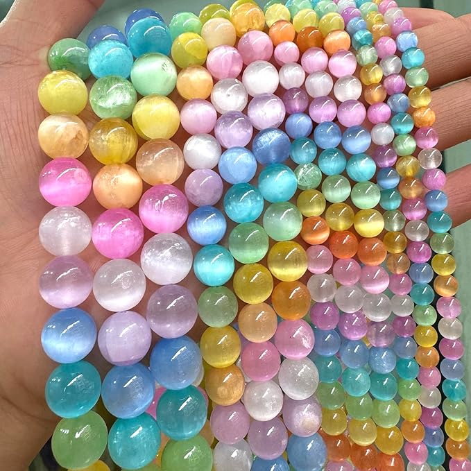 45PCS 8MM Natural Stone Colorful Selenite Gypsum Beads Round Loose Beads for Jewelry Making DIY Bracelet Necklace Accessories 15" Energy Healing Power Stone Beads