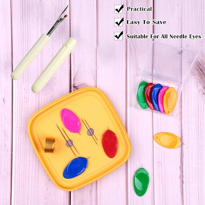 meeggrace Needle Threader, Small Needle Eye Threader Tool, Easy Threader for Machine and Hand Sewing, Fast and Precise Threading, Ideal for Needlework, with Transparent Box, 5 Colors in A Box(10PCS)