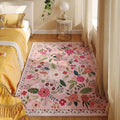 Rugcomf Bedroom Rug 3x5 Rug Washable Area Rug Non Slip Low Pile Boho Floral Small Carpet for Bedroom, Bedside, Kitchen, Entryway, Kids Room, Office, College Dorm Essentials for Girls(Pink)