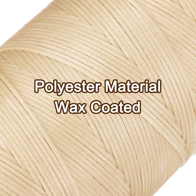 uxcell 150D 0.8mm Flat Waxed Thread 284 Yards Polyester Leather Sewing Waxed String Hand Stitching Waxed Cord for Leather Stitching Sewing Bookbinding DIY Craft Beige