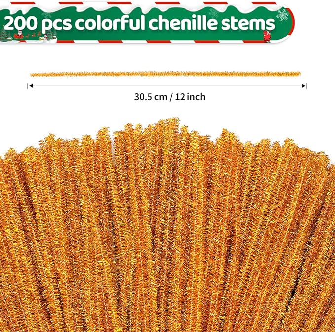 Eppingwin 200pcs Pipe Cleaners, Gold Pipe Cleaners Craft Supplies,Chenille Stems for DIY Arts Crafts Project(Gold)