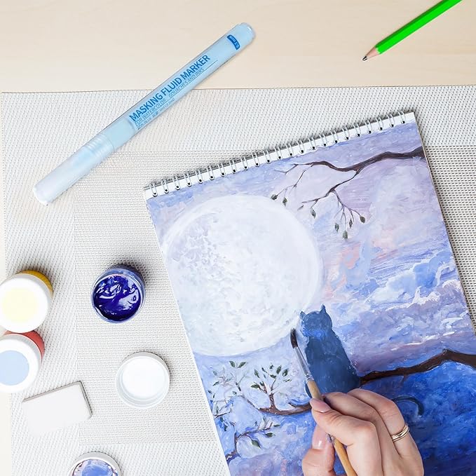2 Pcs Masking Fluid Pen for Watercolor Painting, Capacity with Applicator Tip, Masking Fluid Marker for Various Art Projects Watercolor Ink (Blue,0.7mm)