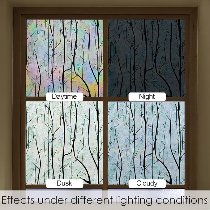 DKTIE Nature Pattern Rainbow Window Film Decorative Stained Glass Window Film Static Cling Films Easy Apply Removable Comes with Tools (U1747-rainbow, 35.4" x 78.7")