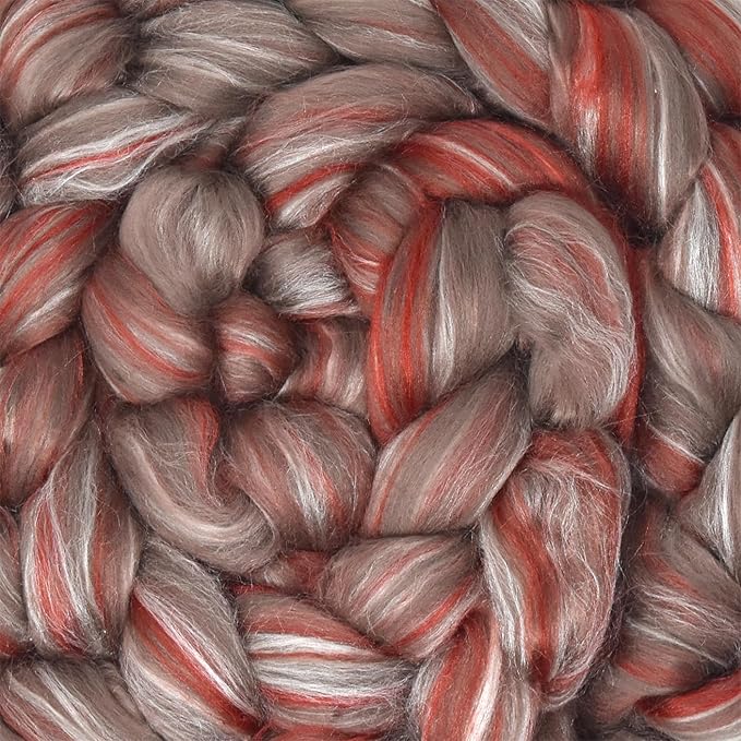 Merino Silk Luxe Tonal Designer Blend. Superfine Merino, Mulberry, Tussah Silk. Top Roving for Spinning or Felting. Sienna Sunset 4oz