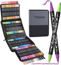 TOSAHRE Acrylic Paint Pens Markers 100 Colors Waterproof Dual Tip Acrylic Markers Set with Brush & Fine Tip Coloring Pens for Rock Painting Wood Scrapbook Fabric Glass Ceramic DIY Craft Art Supplies