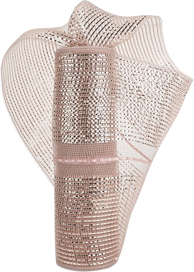 MEEDEE Rose Gold Deco Mesh 10 Inch Deluxe Wide Foil Metallic Pull Up Mesh Rose Gold Decorative Mesh Ribbon for Christmas Tree, Wreaths, Garland, Gift Wrapping, Bows Making (30 Feet)