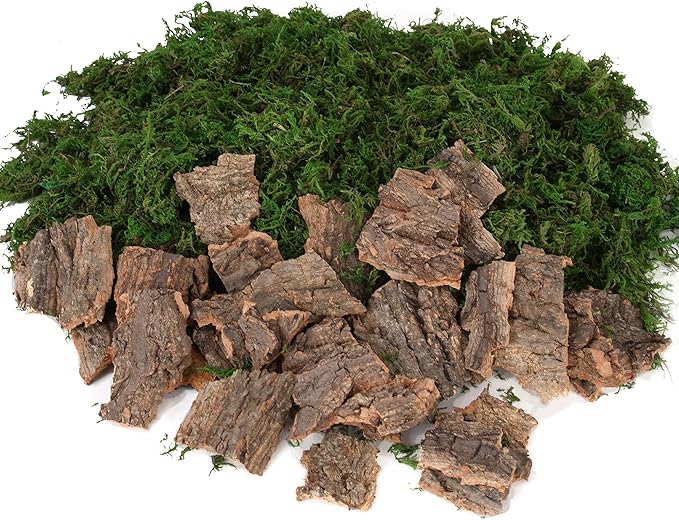 BYHER Fake Moss for Crafts, Assorted Treebark Fairy Garden Accessories Green Moss for Decorating, Tree Bark for Crafts, Terrarium, Floral Arrangements (Forest Green)