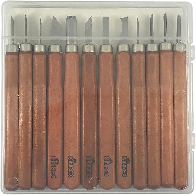Premium Wood Carving Tools Kit - Durable High Carbon Stainless Steel Power Grip Carving Tool for Kids and Adults - Sculpting Knives for Carving Wood, Pumpkin & Soap - 12 Pieces