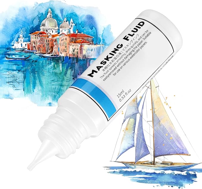 2 Pcs Masking Fluid for Watercolor Painting, 15ml Capacity Bottle with 3mm Applicator Nozzle, Masking Fluid Pen for Various Art Projects Watercolor Ink (White)