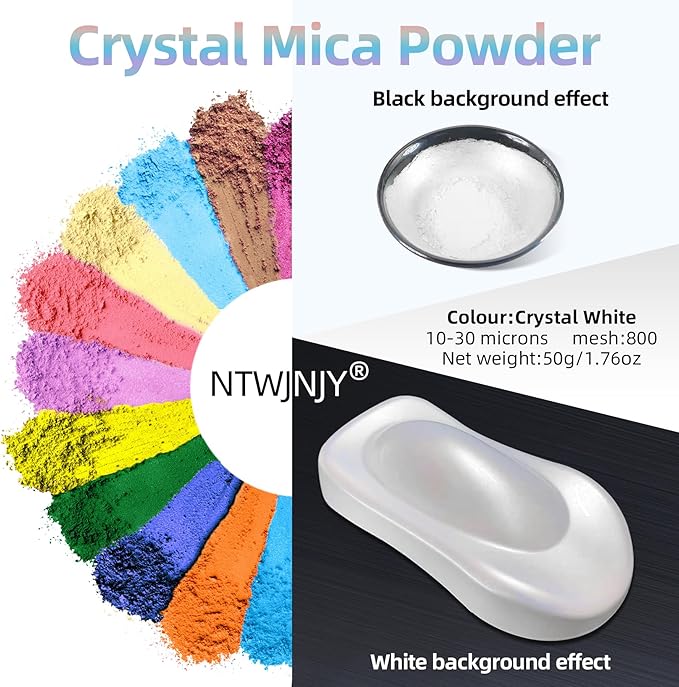 Crystal White Mica Powder for Epoxy Resin，Natural Shimmer Mica Powder Used for Coloring Resin Artwork, car Spray Paint, Candles, soap, Lip Gloss, Nail Polish(50g/1.7oz)