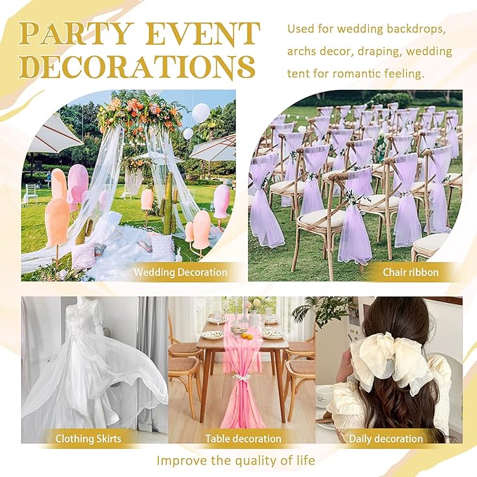 Horbaunal Ivory Chiffon Fabric by The Yard, 5 Yard Continuous Sheer Fabric 59" Wide Soft Draping Fabric for Wedding Arch Draping Party Backdrop DIY Sewing