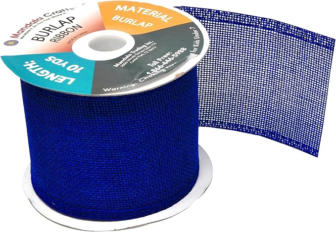 Mandala Crafts Royal Blue Burlap Ribbon 3 Inches Wide Jute Ribbons for Crafts - 20 Yds Roll Rustic Burlap Wrap Trim Ribbons for Wreaths Bows Wedding Party Decoration