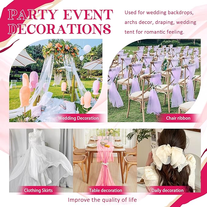 Horbaunal Hot Pink Chiffon Fabric by The Yard, 1 Yard Continuous Sheer Fabric 59" Wide Soft Draping Fabric for Wedding Arch Draping Party Backdrop DIY Sewing
