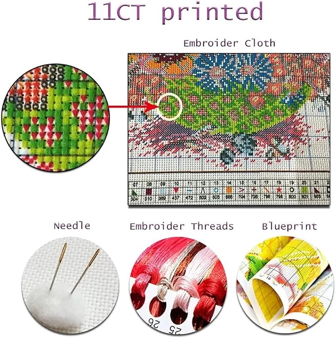 Dooxvey Cross Stitch Kits for Adults Beginners,Full Range of Cross-Stitch Stamped Kits Needlepoint Kits for Beginners Embroidery Kits 11CT Cross Stitch Patterns-Hummingbirds Gather Honey 18x18 inch