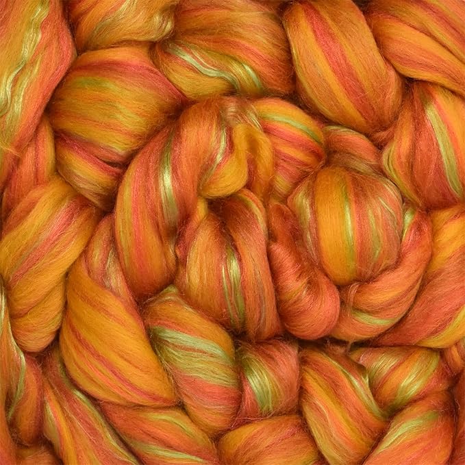 Merino Silk Luxe Tonal Designer Blend. Superfine Merino, Mulberry Silk, Tussah Silk. Top Roving for Spinning or Felting. Saffron Serenade 1oz