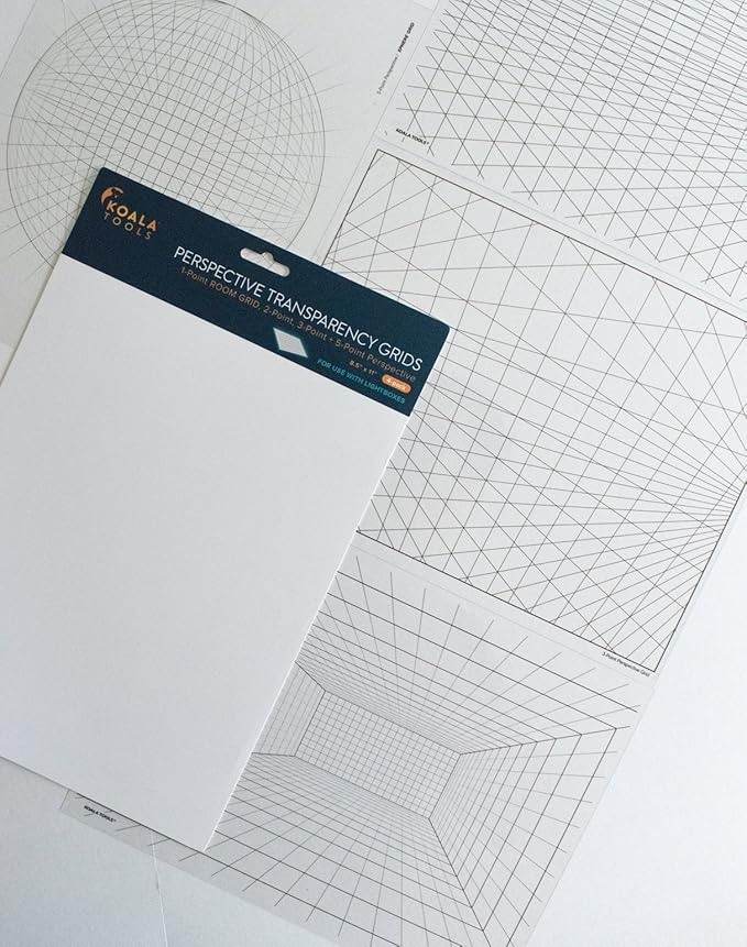 Koala Tools | Perspective Grid Transparency Sheets (Variety Pack of 4) - 8.5" x 11" | Overhead Projector and Light Box Transparencies - Tracing Film for Sketching & Drawing