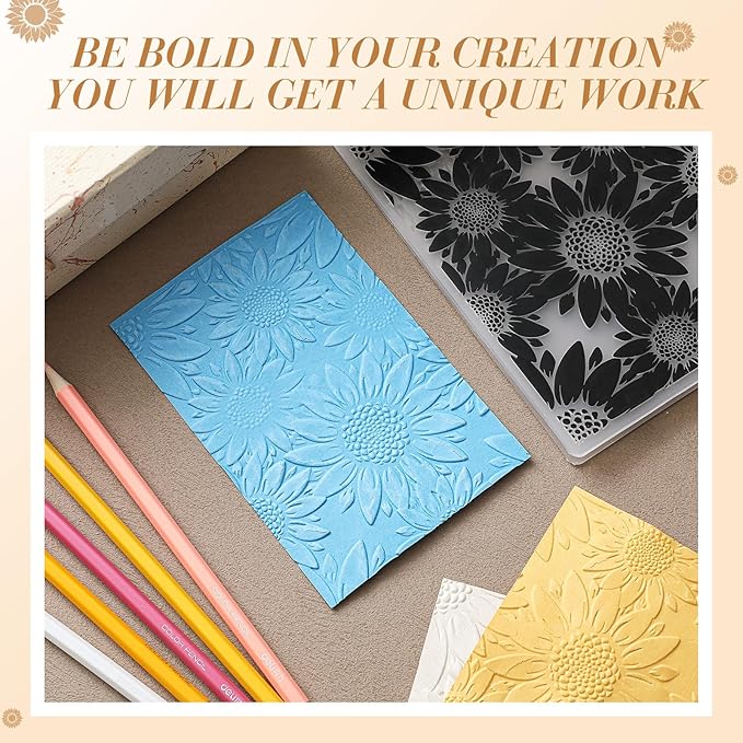Geiserailie 1 Pcs Embossing Folders Embossing Machine Template Paper Card Folders for Christmas Card Making DIY Flower Scrapbook Photo Album Craft Decoration 5.9 x 4.1 Inch (Sunflower Style)