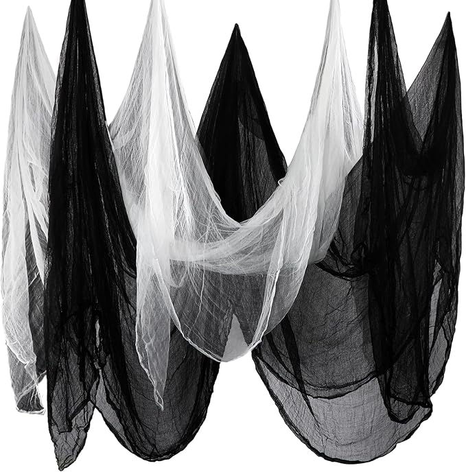 Boao Halloween Cheese cloth 39.37 x 196.85 Inch White Black Cheesecloth Roll for Crafts Large Cotton Muslin Gauze Fabric for Halloween Outdoor & Indoor Spooky Decoration