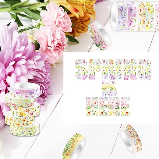 Adirasenotek 12 Rolls Floral Washi Tape Set,Butterfly Flower Washi Tape Decorative Paper Stickers Decorative Tape,DIY Art Crafts Wrapping Decor for Gifts Wrapping