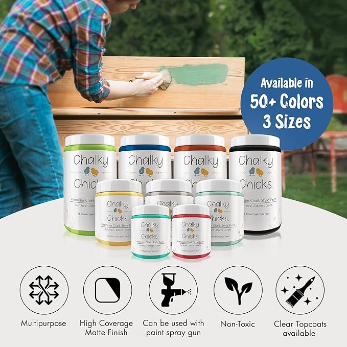 Chalky Chicks All-in-One Chalk Paint for Furniture or Cabinet - 16 Fl Oz - Matte Finish Denim (Navy Blue) for Metal, Wood Furniture Paint - No Sanding All-in-One for Home Decor & Crafts, USA Made