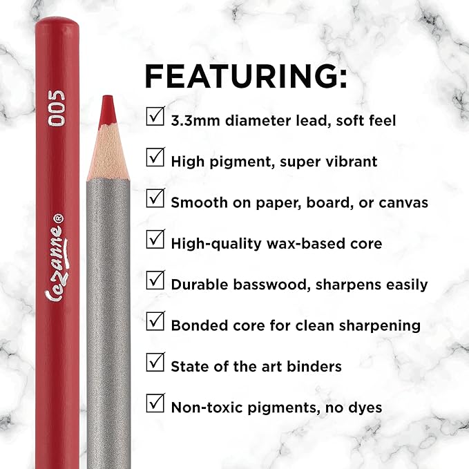 Creative Mark Cezanne Premium Colored Pencils Bright Red 6 Pack - Highly-Pigmented Drawing Pencils - Coloring Pencils for Drawing, Blending, Coloring, and More