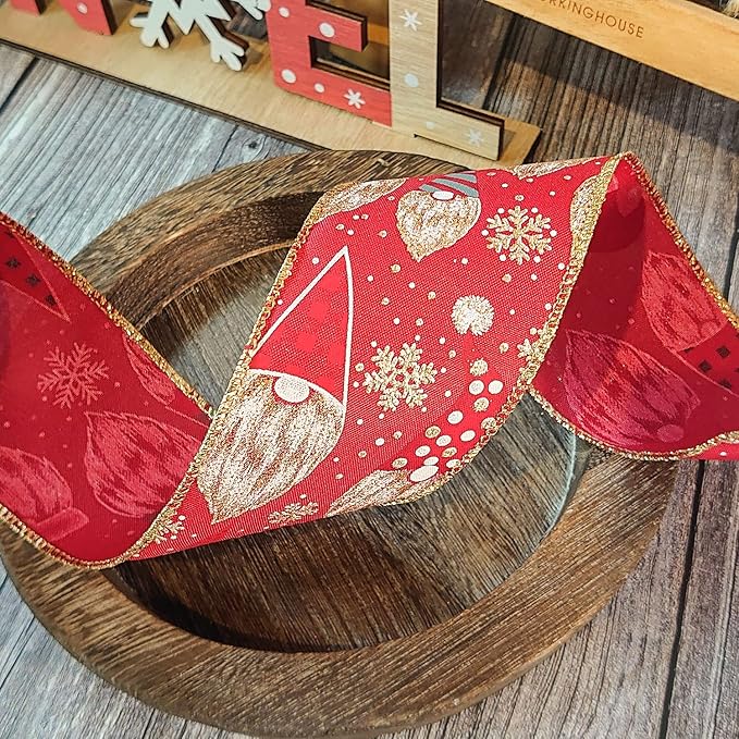 CT CRAFT LLC Red Satin with Elf Christmas Wired Ribbon 2.5 Inch x 25 Yards for Christmas Home Decor Tree Topper Bow Gift Wrapping DIY Crafts Wreath Garland