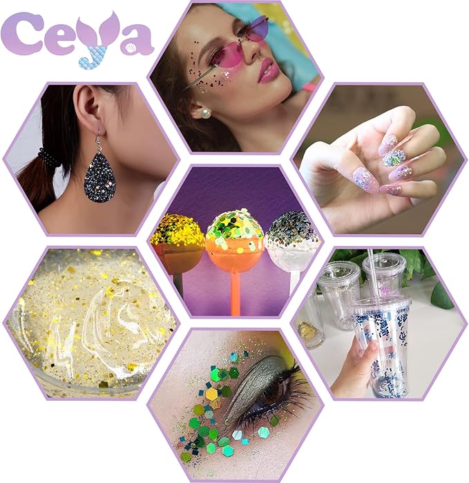 Ceya Holographic Chunky Glitter, 4.9oz/ 140g Sky Blue Craft Glitter Powder Mixed Chunky & Fine Flakes Iridescent Nail Sequins for Nail Art, Hair, Epoxy Resin, Tumblers, Slime, Painting, Festival Decor