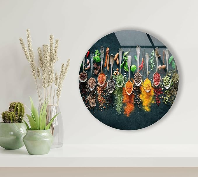 My Photostation.com 30Wx24H'' Spoon Spices Glass Wall ArtTempered Glass Printing Wall Decor Large Wall Art Wall Hangings