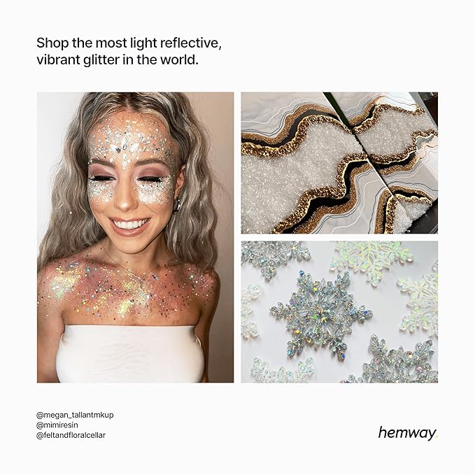 Hemway Polyurethane & Epoxy Resin Glitter 100g / 3.5oz Metallic Crystal Flake Additive for Flooring Jewelry Tumblers Glass Pigment - Fine (1/64" 0.015" 0.4mm) - White Iridescent
