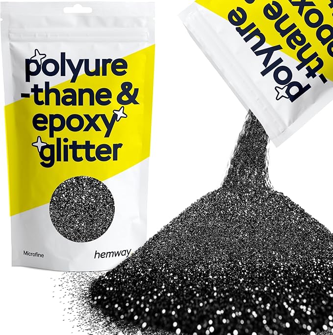 Hemway Polyurethane & Epoxy Resin Glitter 100g / 3.5oz Metallic Crystal Flake Additive for Flooring Jewelry Tumblers Glass Pigment - Microfine (1/256" 0.004" 0.1mm) - Black