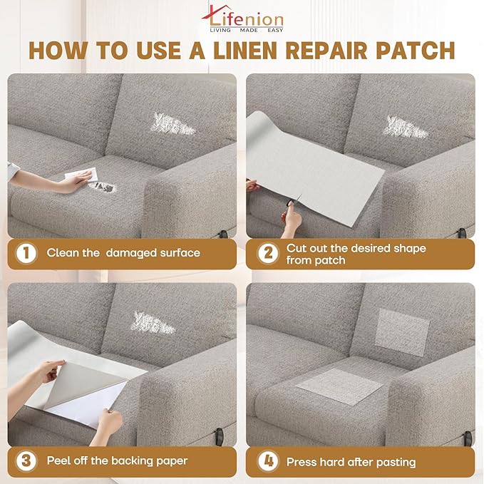 Fabric Repair Patches, 17X158 inch Linen Self-Adhesive Fabric Repair Tape, Strong Sticky Linen Patch for Sofas, Tote Bags, Clothing, Car Seats, Furniture（White, 17X158 inch）