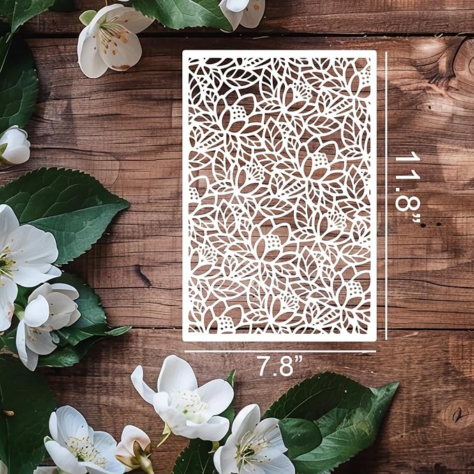 Stencils for Crafts Reusable Texture Stencils Floral Stencil Leaf Tree Templates for Painting on Wood Furniture Card Canvas Paper Scrapbook