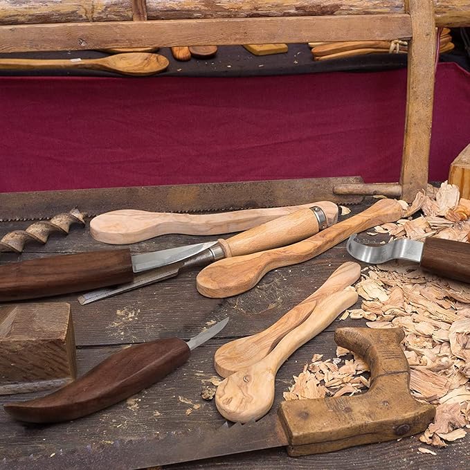 10Pcs Wood Carving Kit, Beginner Set With Resistant Gloves, Spoon & Whittling Knife, Sandpaper for Woodworking