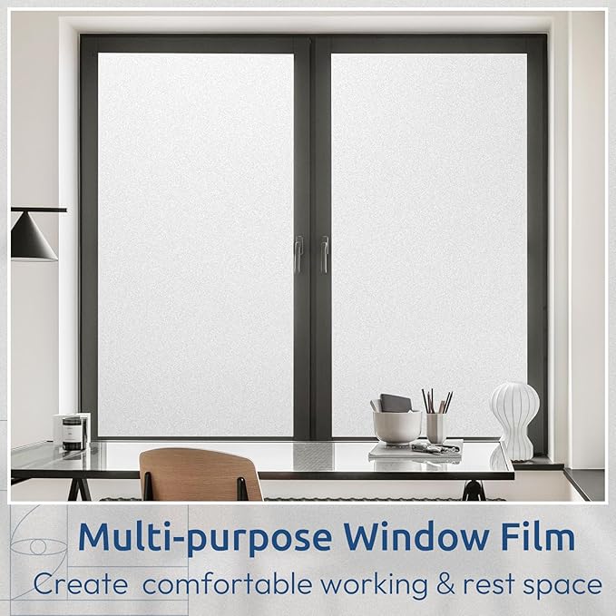 rabbitgoo Window Privacy Film, Non-Adhesive Frosted Glass Window Film for Bathroom, Static Cling Heat Blocking Stickers for Home Indoor Opaque Frosting Coverings House Tint, Matte White 29.5" x 78.7"