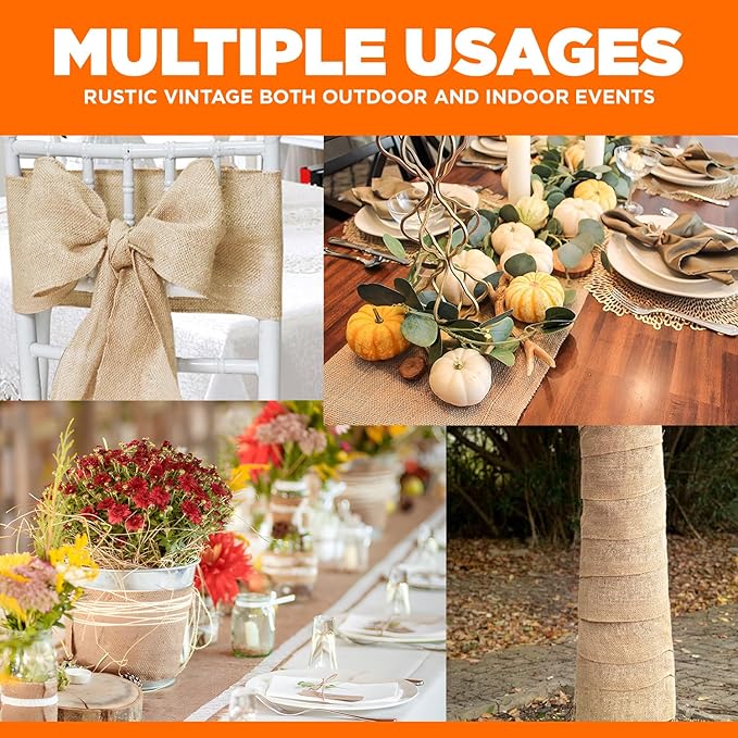 Burlap Table Runners- {12inx10yards}- Burlap Cloth Roll Used for Dining Runners, Crafts, Dresser Cover & Sackcloth - Natural Jute Runner Suitable for Event Decor, Thanksgiving Table & Weddings