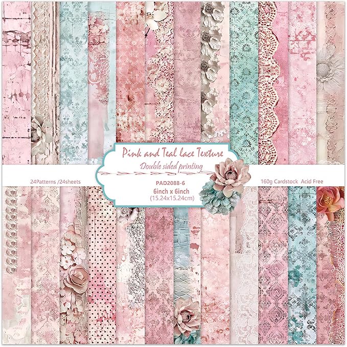 6 Inch Retro Pink Scrapbooking Paper Pad - 24 Sheets Double Sided Aesthetic Design Cards Paper for Photos Album Journals Material Decorative Collage Origami DIY Crafts Gifts Wrapping