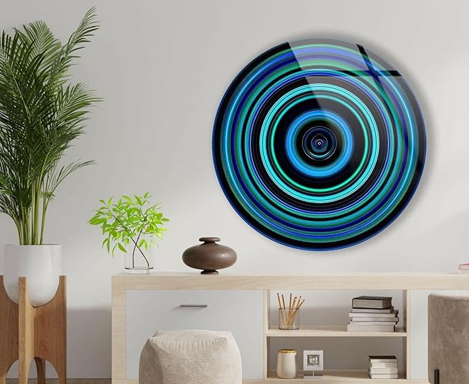 My Photostation.com 15.8''(40cm) Diameter Blue and Green Round Glass Wall Art Tempered Glass Printing Wall Decor Large Wall Art Wall Hangings