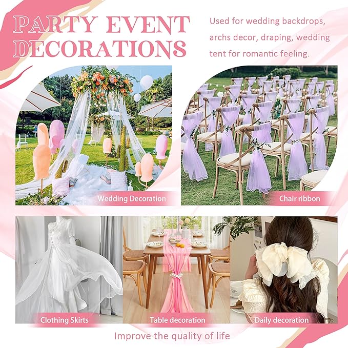 Horbaunal Light Pink Chiffon Fabric by The Yard, 10 Yard Continuous Sheer Fabric 59" Wide Soft Draping Fabric for Wedding Arch Draping Party Backdrop DIY Sewing