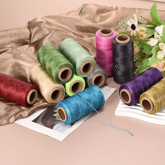 MECCANIXITY Waxed Thread,284 Yard 0.8mm 150D Flat Wax Thread Polyester Waxed String for Leather Sewing Hand Weaving Book Binding Home Decoration,Light Pink