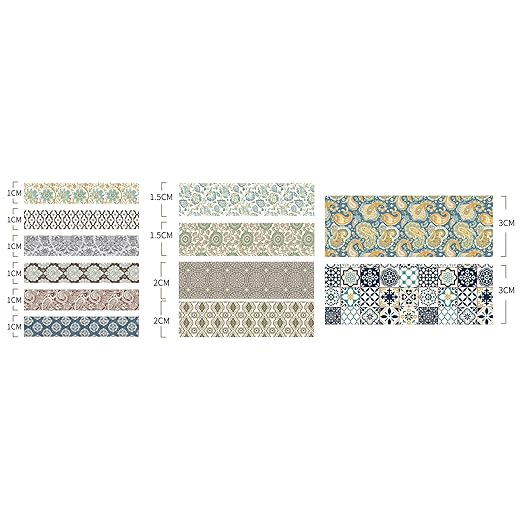 12 Rolls Exotic Charm Washi Tape Set Floral Arts Adhesive Tapes Geometric Garden Decorative Masking Tape Sets for Craft, Kids, Scrapbook, DIY, Gift Wrapping (Amber Tranquility)