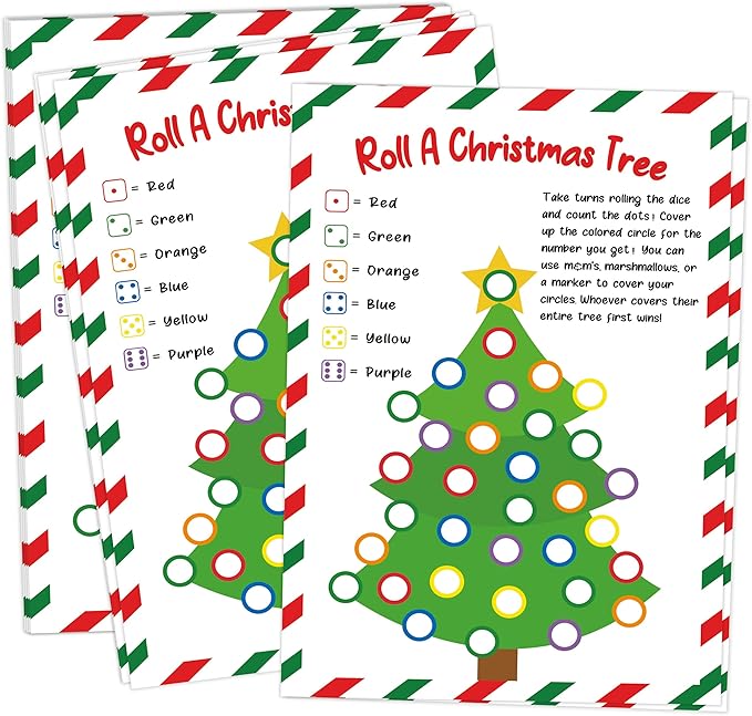 Roll A Christmas Tree Dice Game, Christmas Games for Families & Large Groups-25 Players, Xmas Party Games for Adults, Red and Green Theme Winter Holiday Decorations White Elephant Gifts Ideas