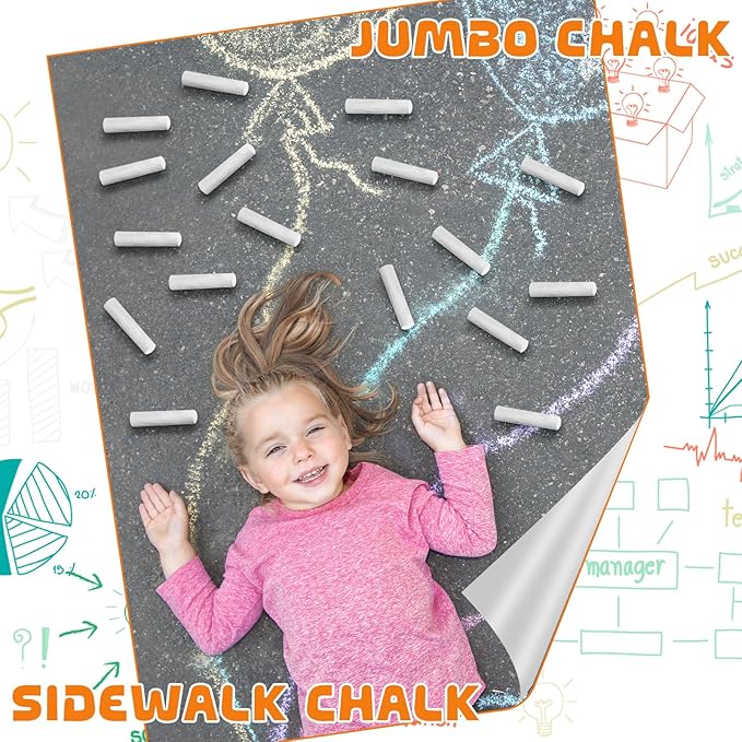 20 Pcs Sidewalk Chalks for Kids Non Toxic Jumbo Chalk for Party Gift Outdoor Art Classroom Play Painting (White)