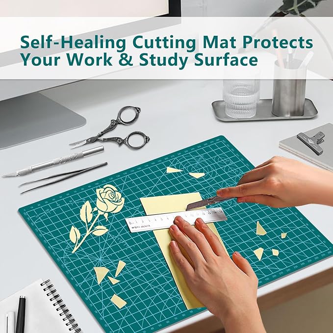 Cutting Mat 9"x12" Self Healing Cutting Mat Size Double Sided 5-Ply Rotary Sewing mat for Crafts Fabric Quilting Hobby Art Clay Precision Scrapbooking Project, A4, Green 4PCS
