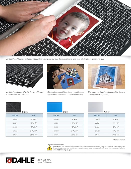 Dahle Vantage 10674 Premium Self-Healing Cutting Mat, 36"x48", 1/2" Grid, 5 Layers for Max Healing, Perfect for Crafts & Sewing, Black