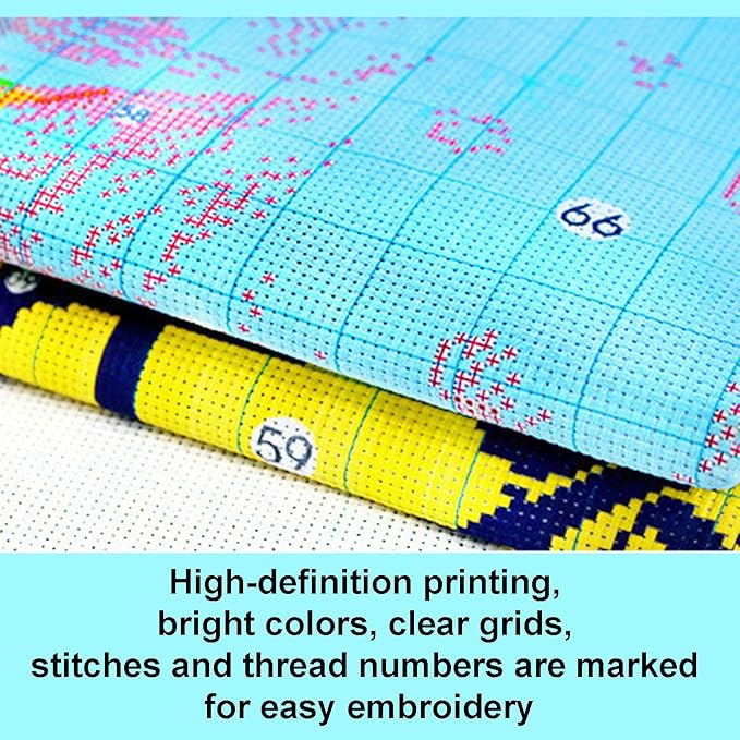 51buyoutgo 11CT Stamped Cross Stitch Kits for Adults - 18x18 in Beginner Embroidery Kit with Easy Funny Washable Animal Tiger Pattern, Pre Printed Fabric for DIY Home Decor, Gifts & Stress Relief