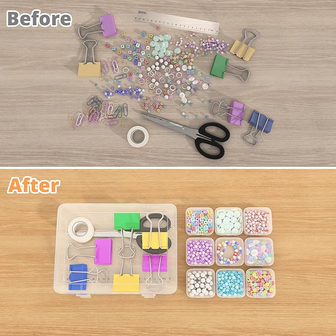 Mathtoxyz Bead Organizer Box, 62Pcs Small Bead Organizers and Storage Plastic Cases Mini Clear Bead Storage Containers Boxes with Hinged Lid and Rectangle for Bracelet Making DIY Jewelry Craft Nail